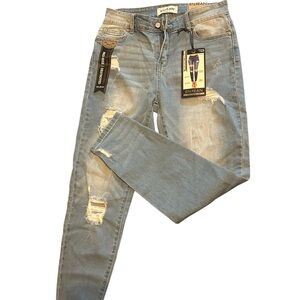 Blue Skinny Distressed Jeans with Fading